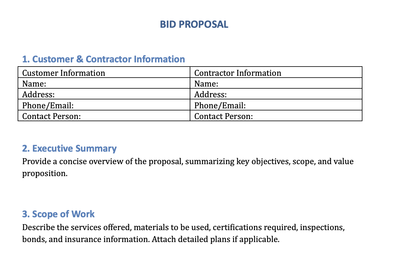 Bid Proposal Template