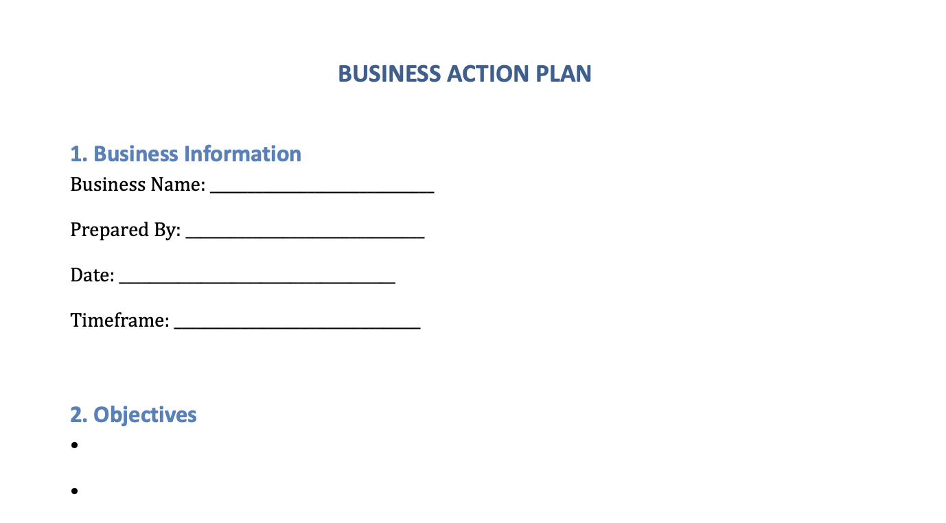 Business Action Plan Template
