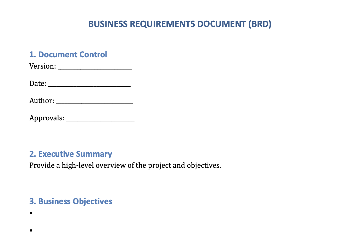 Business Requirements Document Template