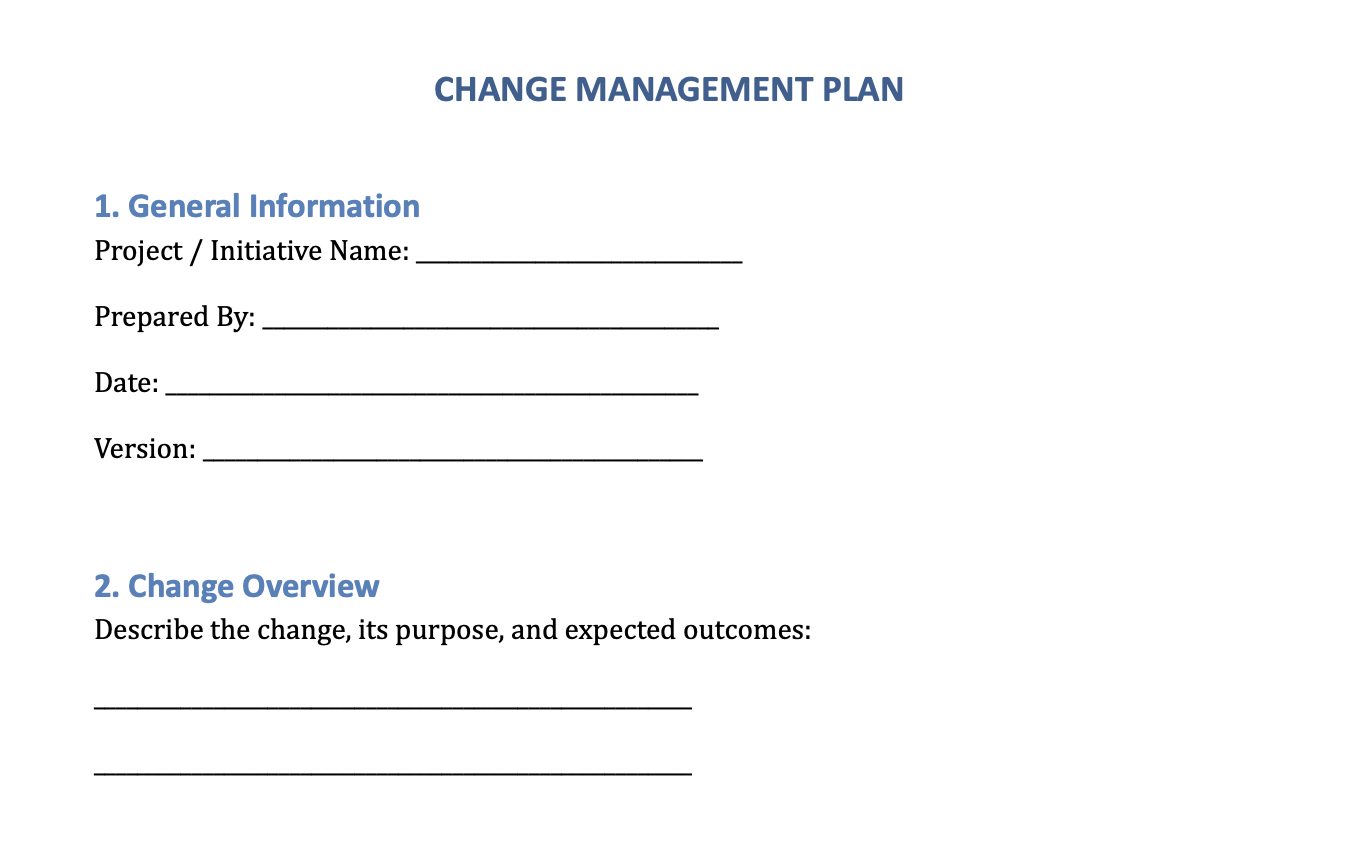 Change Management Plan Template