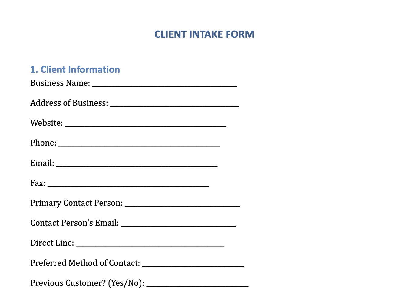 Client Intake Form Template