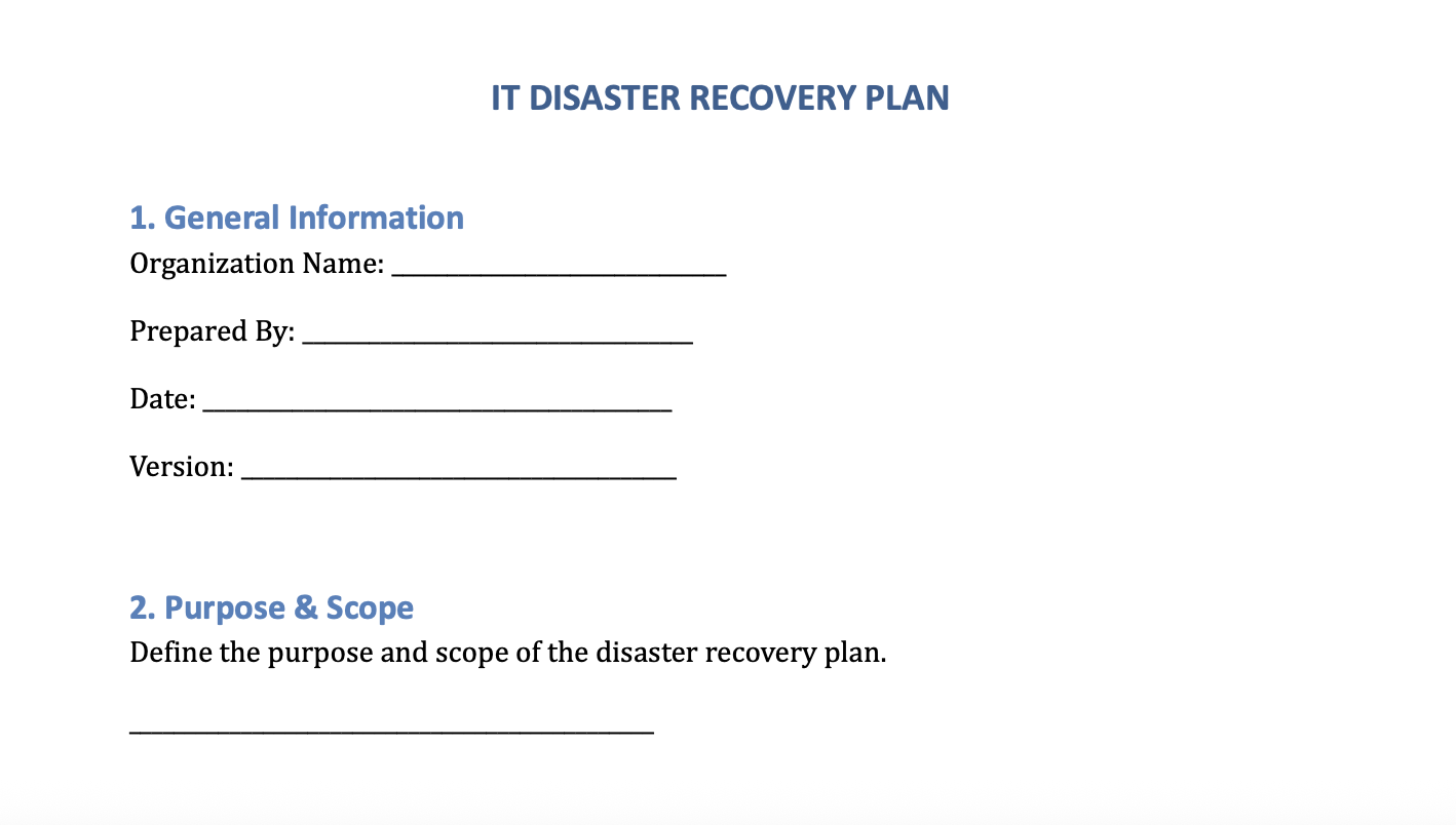 IT Disaster Recovery Plan Template