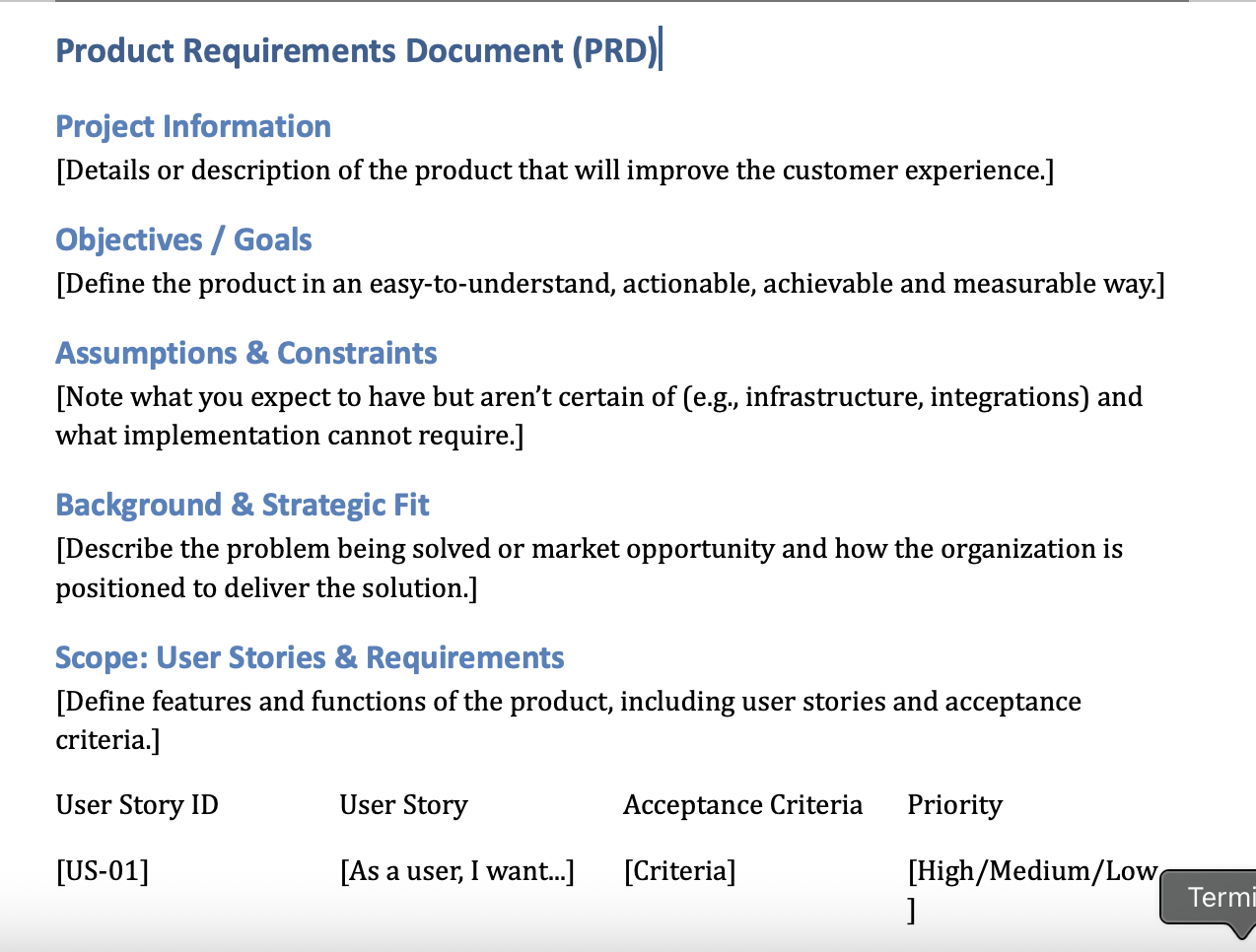Product Requirements Document Template