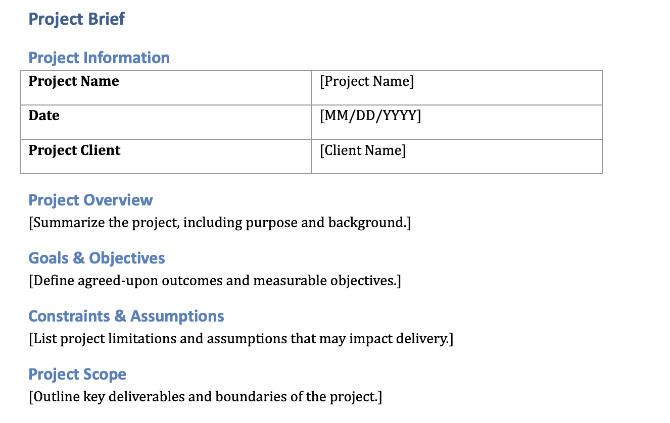 Project Brief Template