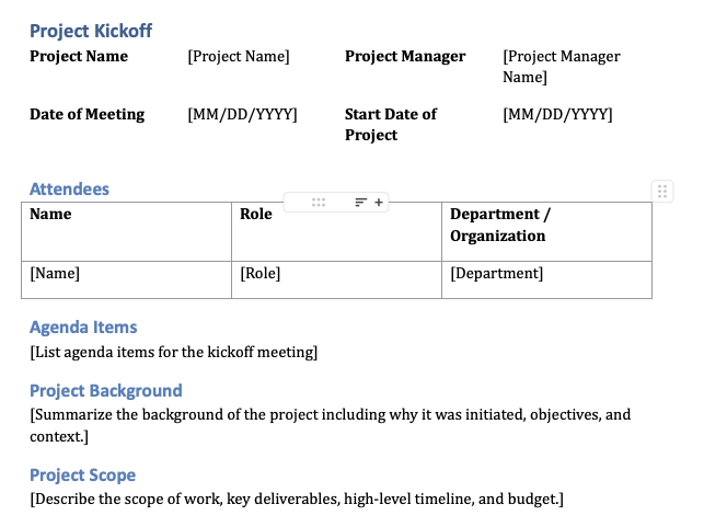 Project Kickoff Template