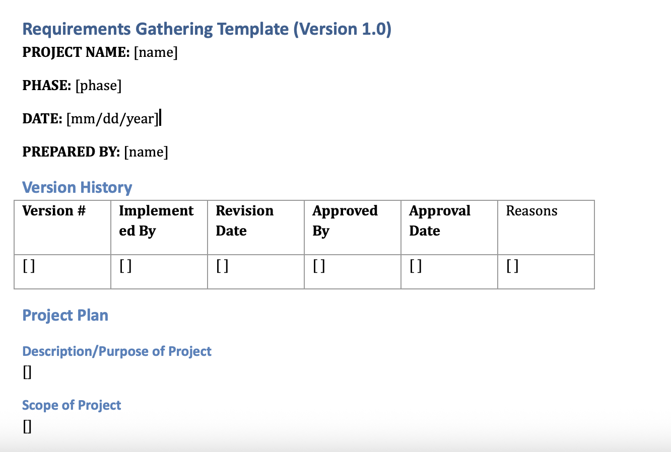 Requirements Gathering Template