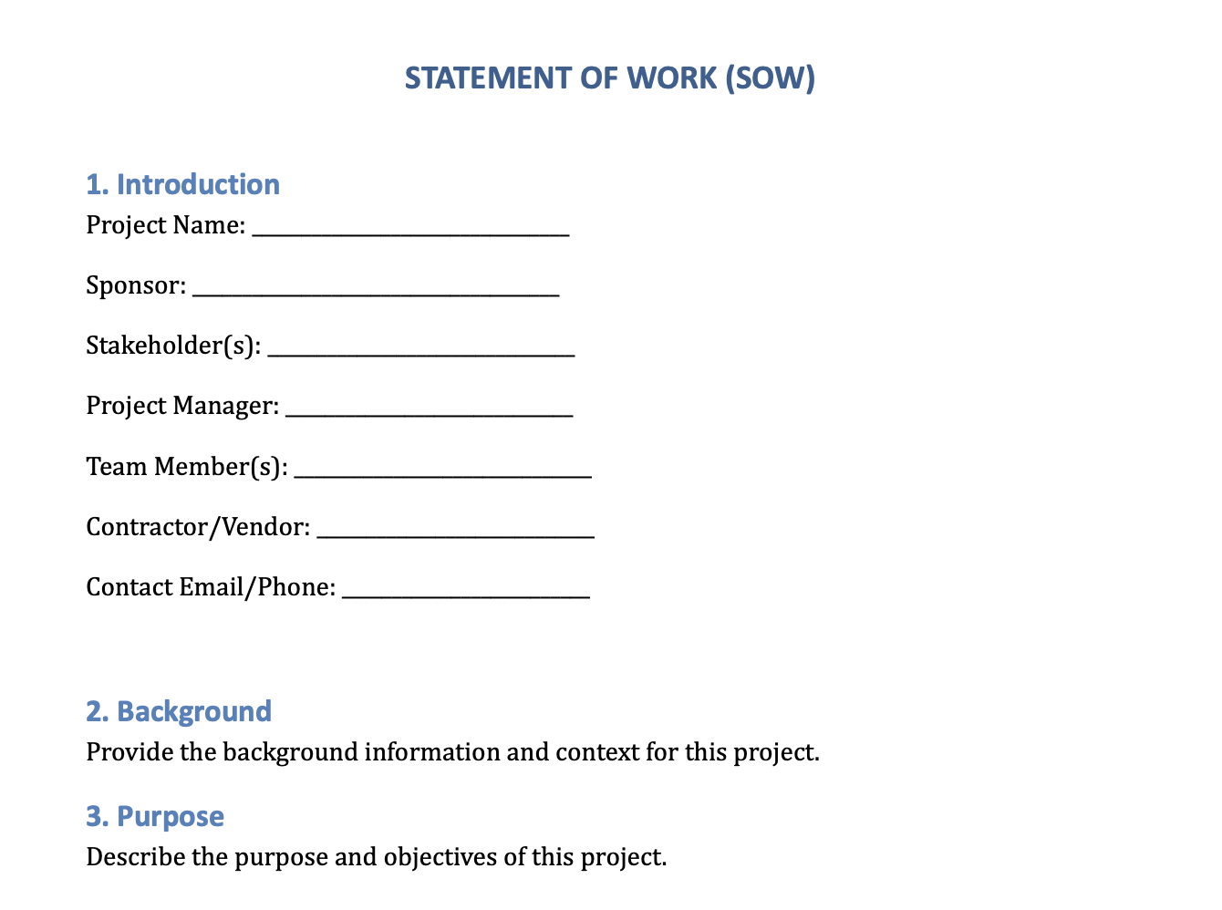 Statement of Work Template