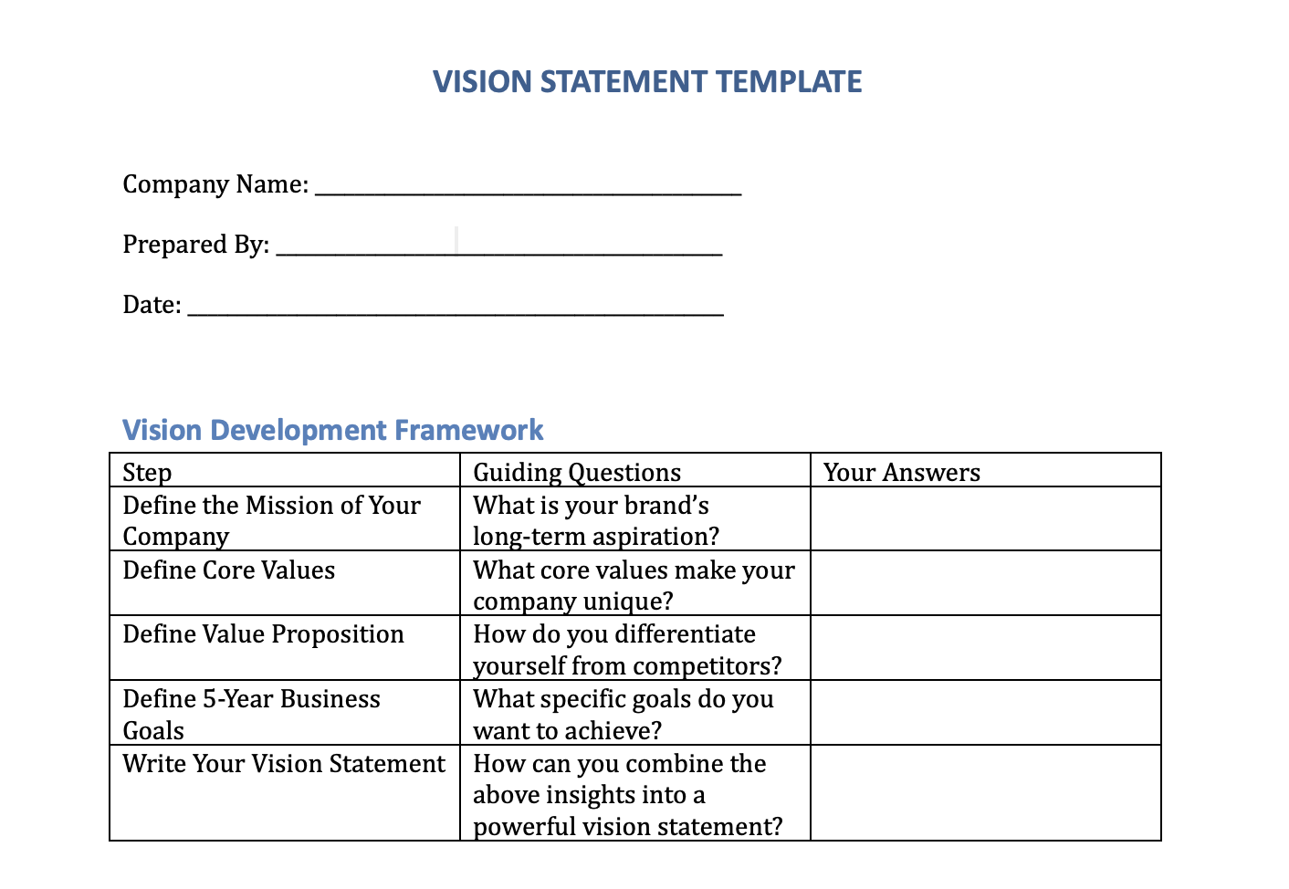 Vision Statement Template